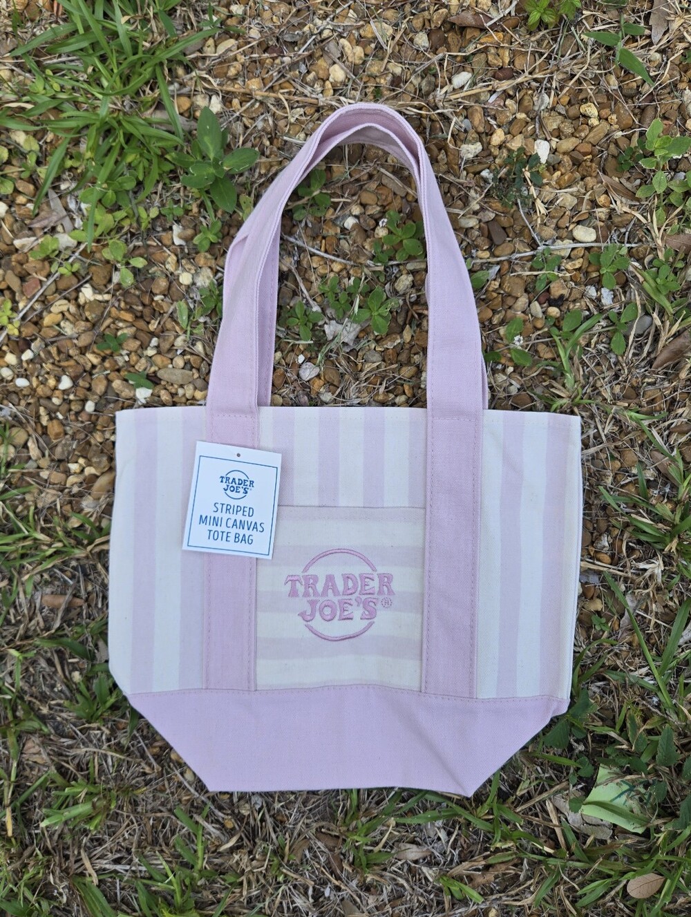 NWT Trader Joe's Mini Striped Tote Bag In Pastel Pink